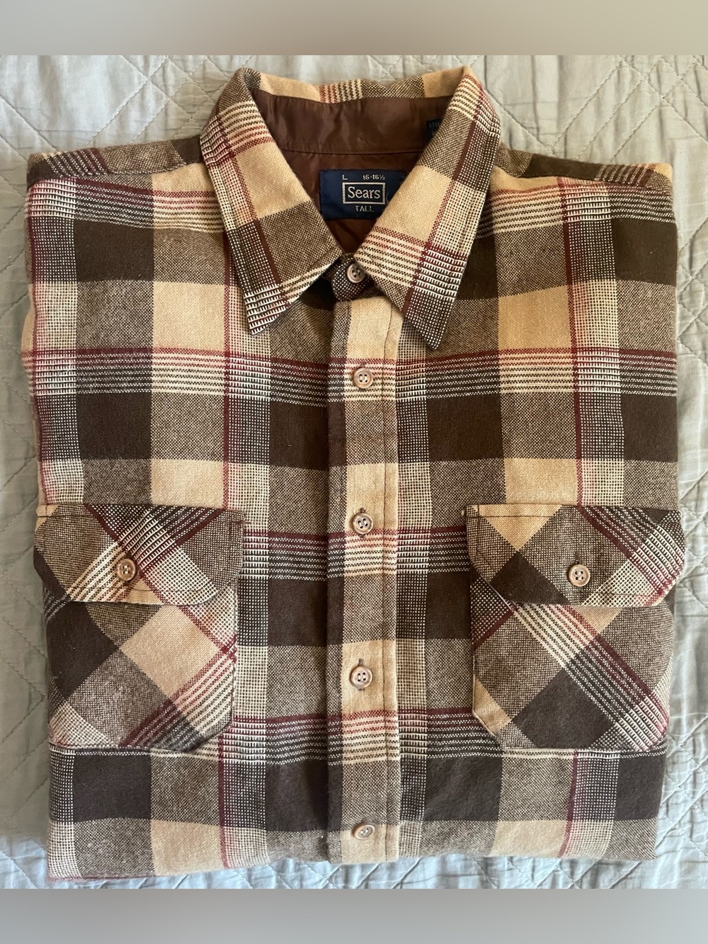 Sears Vintage Flannel Check Patch Pocket Chores Shirt in Brown (Multi) Size L